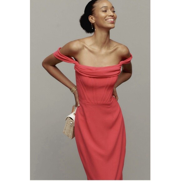 Dress The Population Vickie Off The Shoulder Corset Midi Dress Sz XS Pink